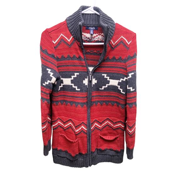 Chaps Sweater Size S Womens Zipper Cardigan Indian Aztec Tribal Red - Picture 1 of 7